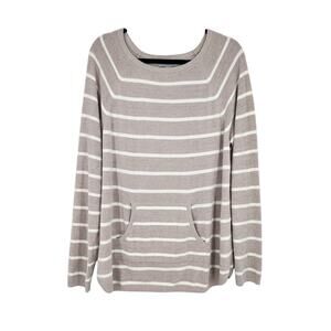 Barefoot Dreams CozyChic Ultra Lite Pullover Beige Striped Pocket Size Large